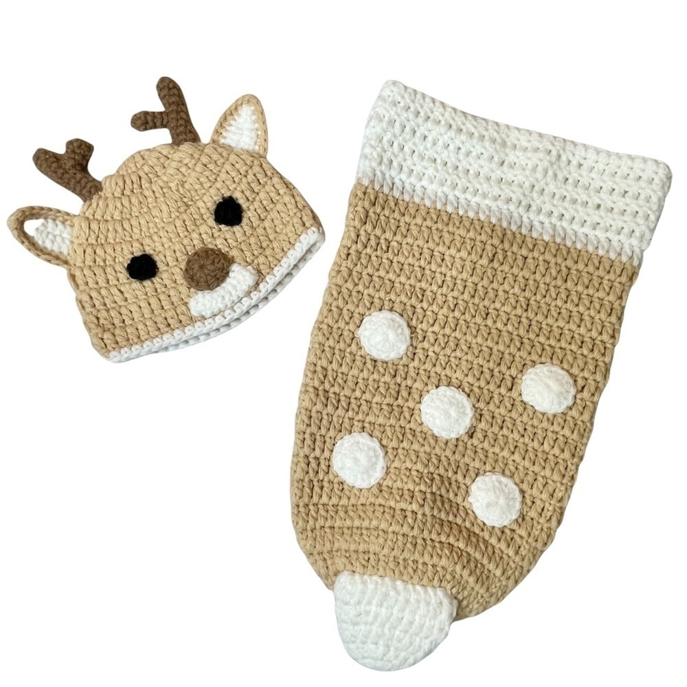 So Dorable Reindeer Hand Crocheted Set for Newborn up To 10 lbs NWOT